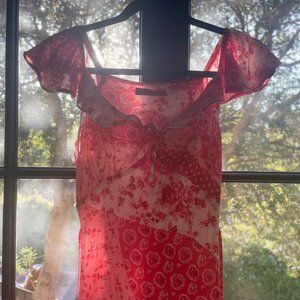 La Napoule Patchwork Ruffled High- Low Dress Betsey Johnson Size XS